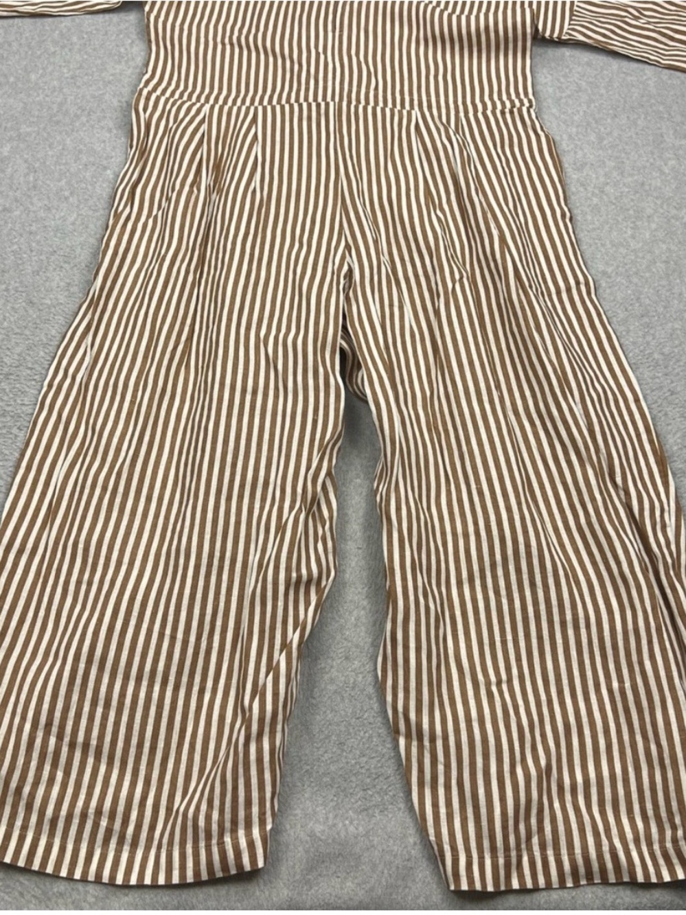 Black Crane Jumpsuit Women's Medium Brown Striped Linen Wide Leg Drawstring USA